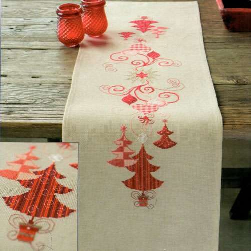 RUNNER IN TELA AIDA GREGGIA MISTO LINO, CM 32 X 102, RED CHRISTMAS DECORATIONS, VERVACO