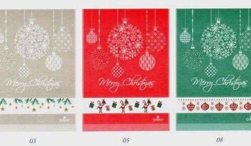 Asciugapiatti dmc "palle di natale 2021" cm 60 x 80, ecru'-rosso-verde