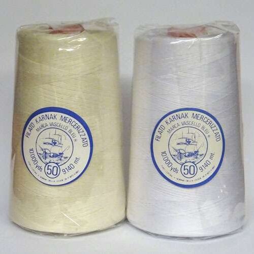 Cono filo cotone n°50 colore  bianco, avorio 10000 yards, vascello blu