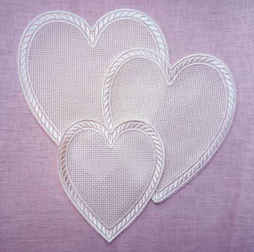 INSERTO CUORE IN TELA AIDA CM 12 X 10 ECRU