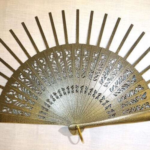 Struttura ventaglio legno crachele oro pavone merletto 6,5
