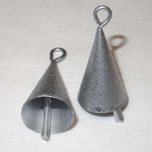 Campanellina  a cono mm 37 x 18 colore argento brillantinato, 6 pezzi