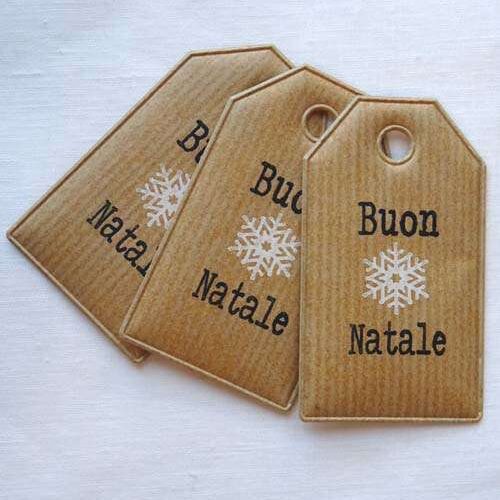 Etichette in carta imbottita  decorata " buon natale " cm 8 x 4,5 / 3 pezzi