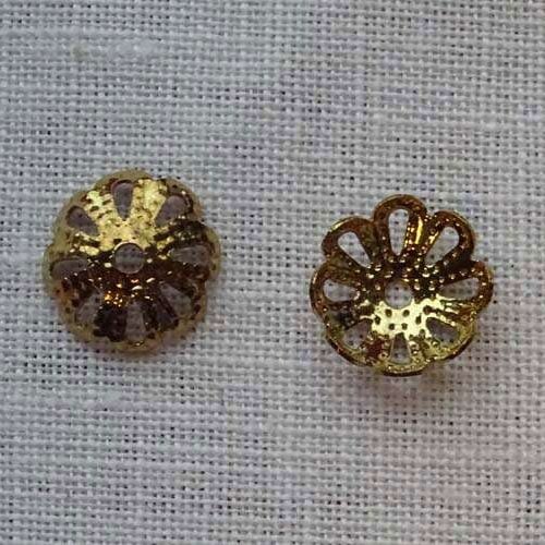 Cappetta filigrana in metallo mm 7  foro mm 1 oro 25 pezzi