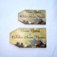 Etichette in legno decorato " buon natale " cm  8,7