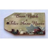 Etichette in legno decorato " buon natale " cm  8,7