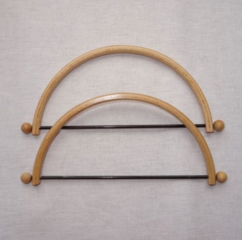 2 manici per borsetta legno, tondo cm 27 x 13