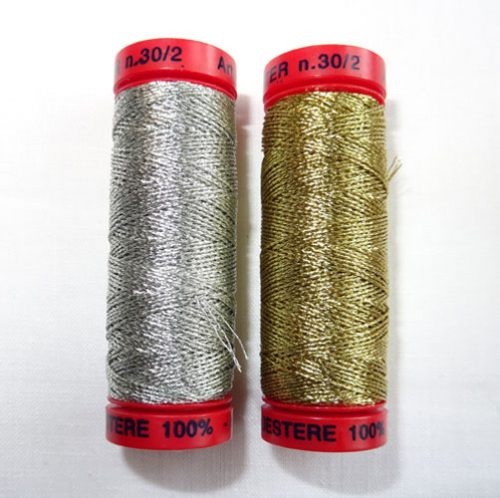 Cucimetal lester n°30/2, filo metallizzato  tre stelle oro argento e rame - immagine 2