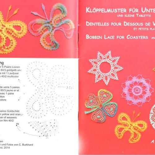 Bobbin lace for coasters and small tray, claire burkhard atelier mb