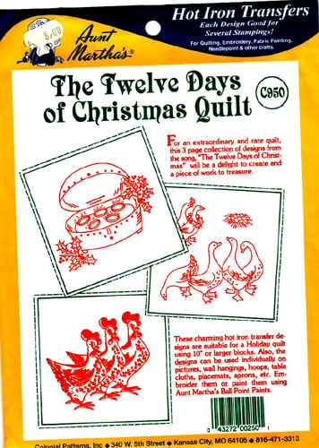 Dec17 Aunt martha's decalcabile c950 the twelve days of christmas quilt