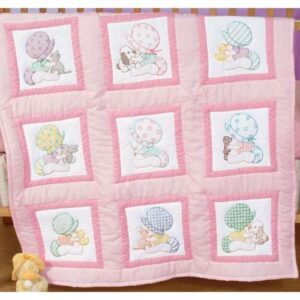 Nursery quilt blocks 9"x9": 12 sunbonnet babies , jack dempsey stamped