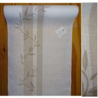 Banda lino bianco naturale con righe lino greggio e  tralcio foglie  ultimo pezzo cm 119/34 h