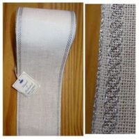 Banda lino bianco naturale/bordo argento cm 10 vendita a multipli di 50 cm