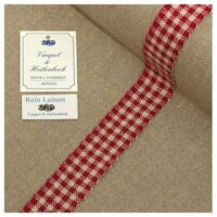 Banda lino quadretti greggio/rosso cm 2,7 vendita a multipli di 50 cm