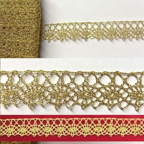 Bordino ragnetti oro mezzo fino, altezza cm 2,5 € 6,50 al metro, vendita a multipli di 50 cm