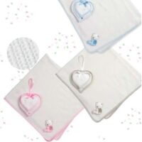 Copertina in cotone effetto maglia+fiocco cuore:tortora, azzurro, rosa