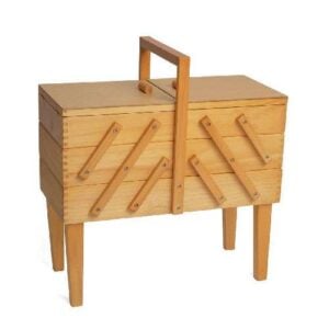Portalavoro in legno scuro, 1 bacinella + portafili + 1 cassetto