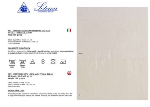 Lino bisso 190 (fili 20,5x20,5) sotema avorio 7 h. Cm 270 € 62,00 al metro vendita a multipli di 50 cm - immagine 2