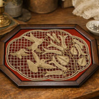 Vas71b Vassoio arte povera ottagonale con 2 maniglie cm 44 x 30 grande, vetro cm 38 x 24