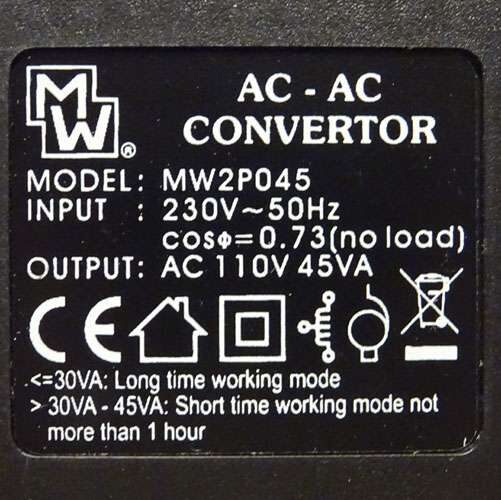 CONVERTITORE 220/110 VAC 45W