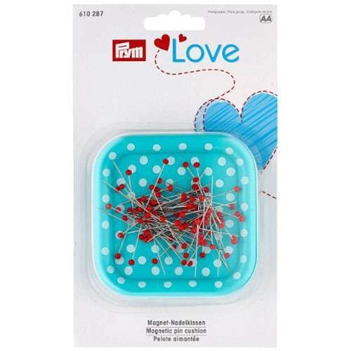 Calamita per spilli prym love 610287 + spilli testa vetro rosso 0,6 x 30 mm