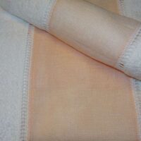 Set di 2 asciugamani in spugna bianca con banda di lino deruta 8x8 rosa cipria