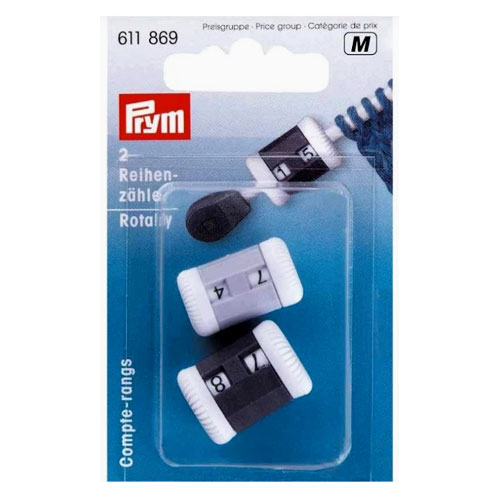 Accm26 Set di due contagiri rotanti Prym per ferri da maglia 2,5–7 mm con display a due cifre — accessorio per conteggio righe.
