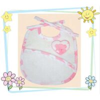 Bavaglino sagomato cuore orsetto/ aida cm 18 x 17 rosa o azzurro