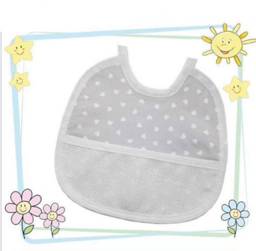Bavagliolo jersey a cuoricini con banda in aida grigio perla cm 18 x 17