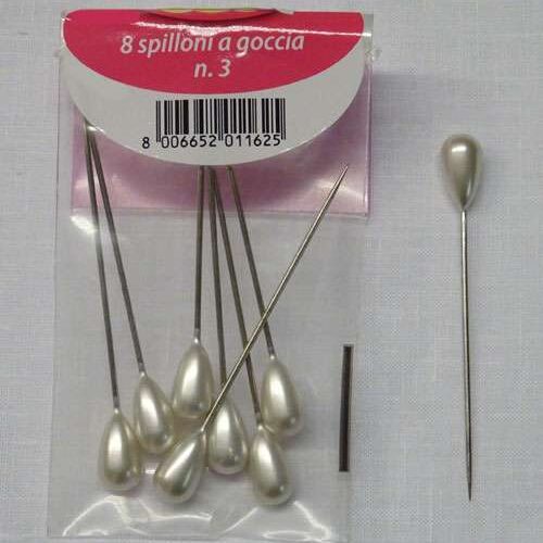 Spilloni testa perla bianco n°3/8 pz