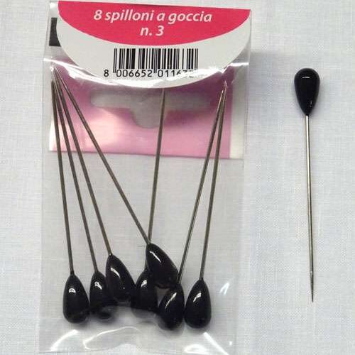 Spilloni testa perla nero n°3/8 pz