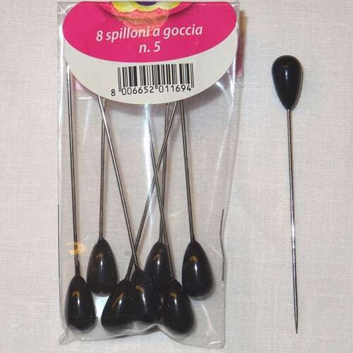 Spilloni testa perla nero n°5/8 pz