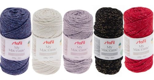 MY MACRAME' GLITTER GR 100/90 MT BLU SCURO-ROSSO-NERO-CREMA-PIETRA