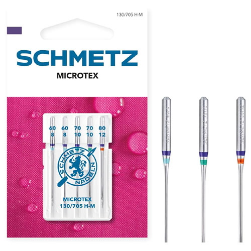 AGM18a Confezione di aghi Schmetz Microtex misti 60/8–80/12 per seta, microfibra e materiali fini.