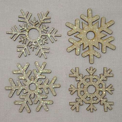 Fiocchi di neve in legno bianco e brillantinato cm 3,5/4 pz misti f