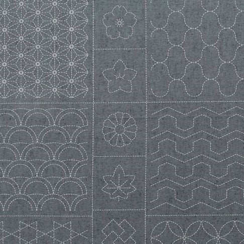IKO3 Sashiko pannello ricamabile cm 60 x 60 (1/2 pannello) grigiopetrolio, parte bassa B