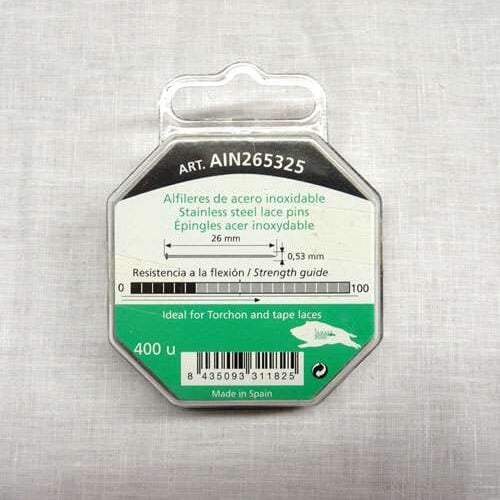 Spilli inox per merletto fini mm 0,53 x 26 pezzi 400