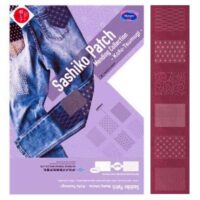 Kit sashiko patch, 6 basi disegnate rosso scuro+ago + ditale+filo