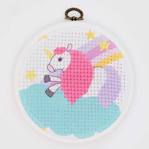 KIT MEZZOPUNTO STITCH IT JR! DMC L'UNICORNO livello facile 6 anni |  Tombolo e Disegni