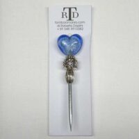 Punteruolo con cuore in  vetro murano azzurro e argento, senza tappo di protezione