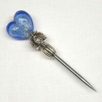 Punteruolo con cuore in  vetro murano azzurro e argento, senza tappo di protezione
