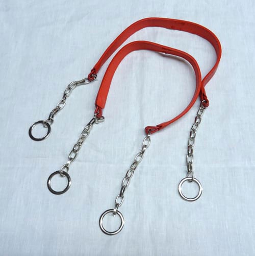 Abo385 Manico per borsetta cm 55 ecopelle rosso + catena e anelli argento