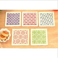 Sashiko patch, kit 5 basi ricamabili gia' disegnate cm10x10 (sottobicchieri) + filo-ago e ditale (copia)