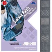 Sashiko patch, 6 basi ricamabili gia' disegnate, tessuto grigio