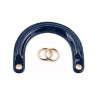 Manici dior in ecopelle lucida blu con moschettone ad anello oro cm 15 x 13 2 pezzi