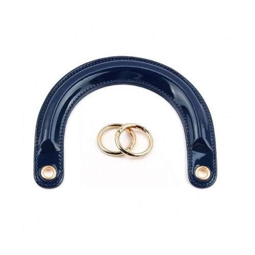 Manici dior in ecopelle lucida blu con moschettone ad anello oro cm 15 x 13 2 pezzi