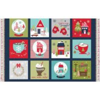 "cup of cheer" by kimberbell from maywood studio  natale 2023 base blu scuro pannello cm 69 x 110