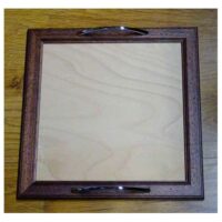 Vassoio arte povera quadrato scuro maniglie argento cm 34x34/vetro cm 28x28