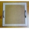 Vassoio spazzolato bianco quadrato maniglie argento cm 34x34-vetro cm28x28