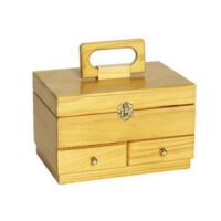 Portalavoro in legno chiaro, 1 bacinella con puntaspilli+2 cassetti